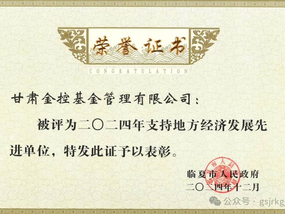 企業(yè)動態(tài) | 金控基金榮獲“2024年度支持地方經(jīng)濟發(fā)展先進單位”榮譽稱號